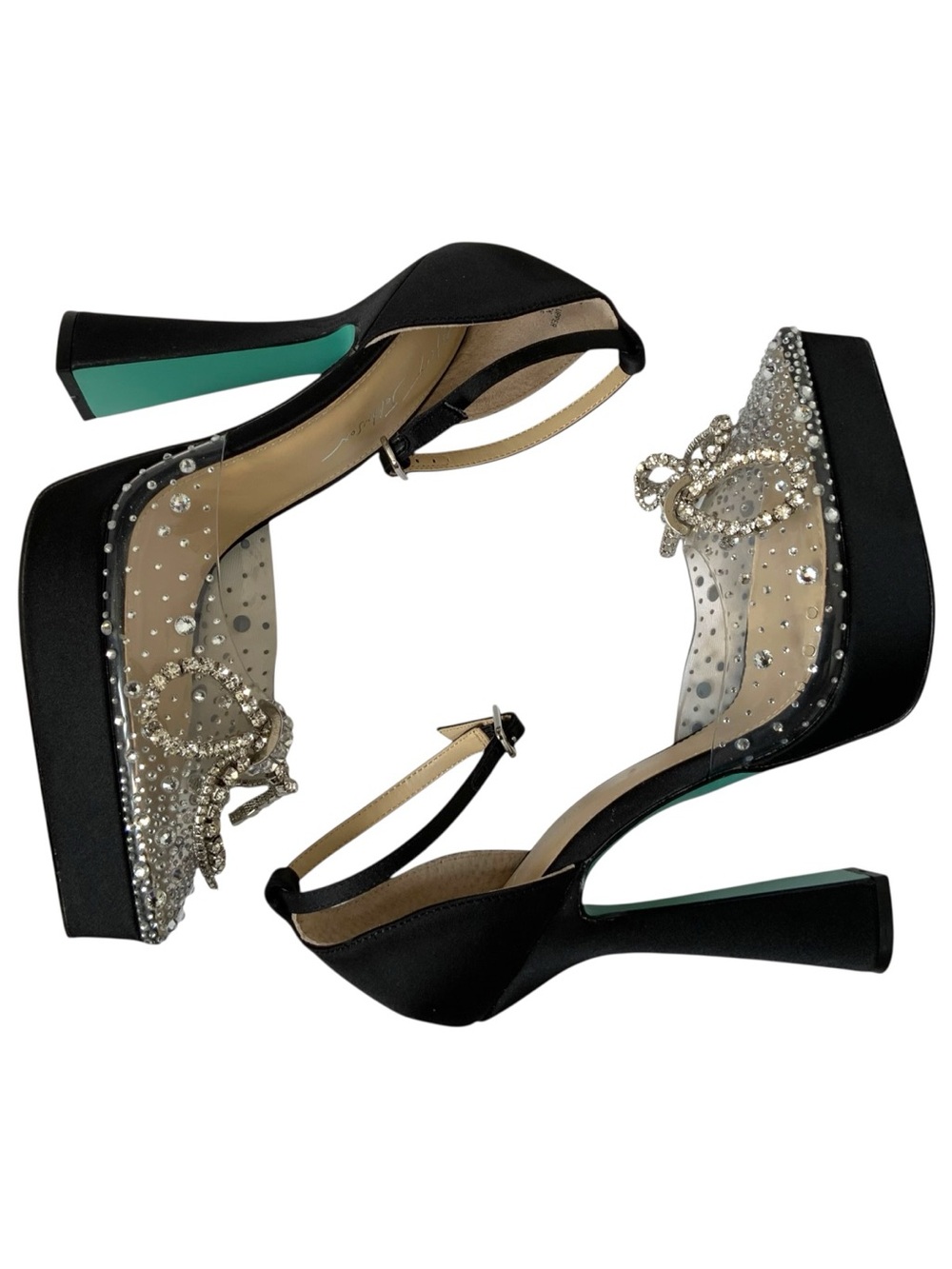Betsey Johnson Pointed Toe Crystal Bow Pumps with Black Satin Trim Size 8 - Picture 3 of 9